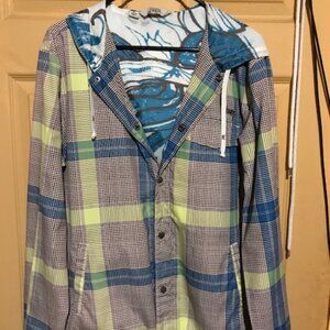 Kirra Jacket With Hood Medium Lightweight Plaid Windbreaker